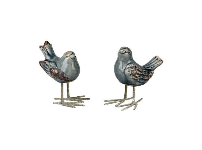 Ensemble 2 oiseaux fer décoratifs bleu 13x15cm