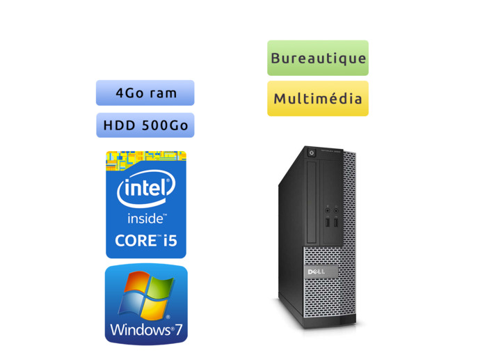 Dell Optiplex 3020 SFF - Windows 7 - i5 4Go 500Go - Ordinateur Tour Bureautique PC