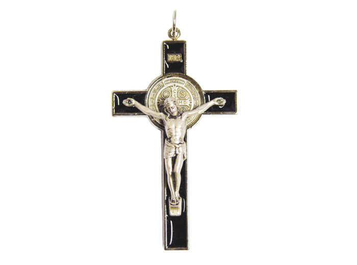 Croix de Saint Benoît en Métal avec Email 8cm - NOIR + boite