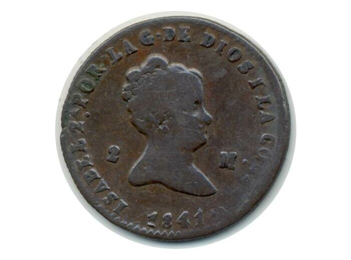 ESPAGNE 2 MARAVEDIS 1841 ISABEL II TB+ (W532.4)