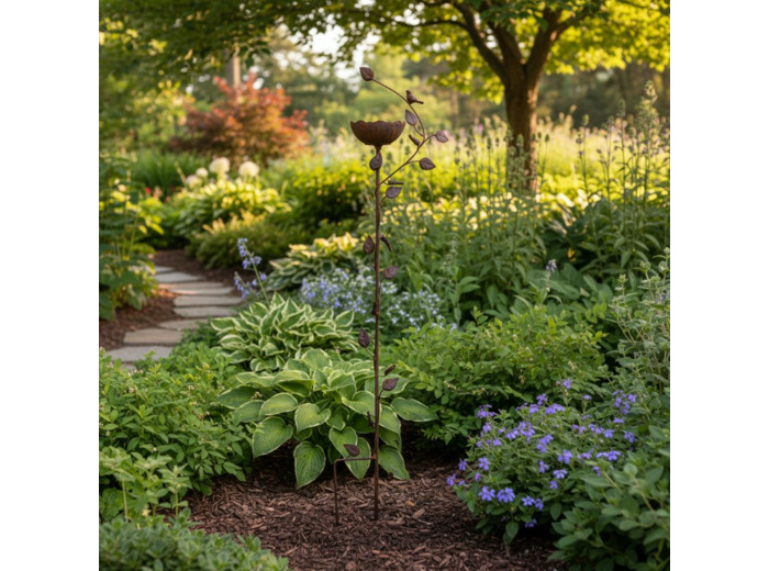 Mangeoire fonte oiseaux à planter 12x19x102cm