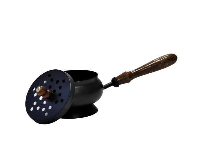 Brûle Encens et Charbons D10cm. Longueur avec Manche Bois 25cm
