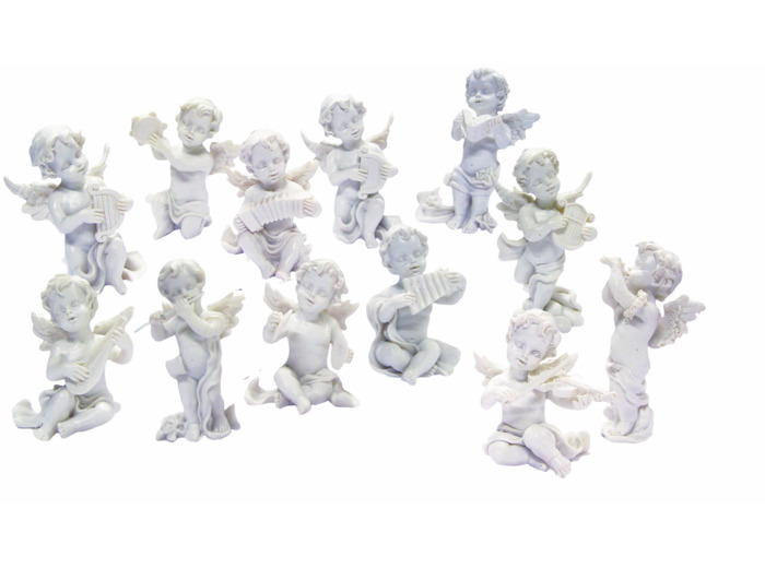 Ensemble de 12 Anges Musiciens en Résine Ht10X5cm
