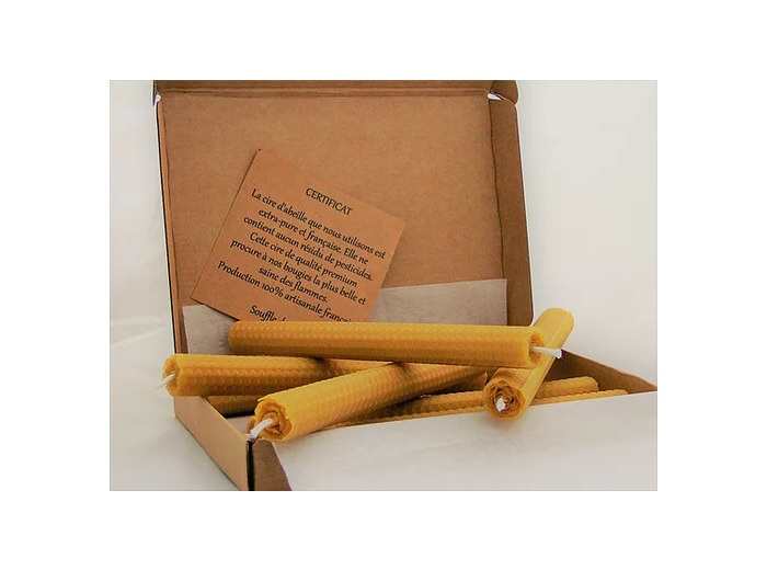 Boite de 7 bougies chandelles en cire d'abeille - Souffle de Gaia