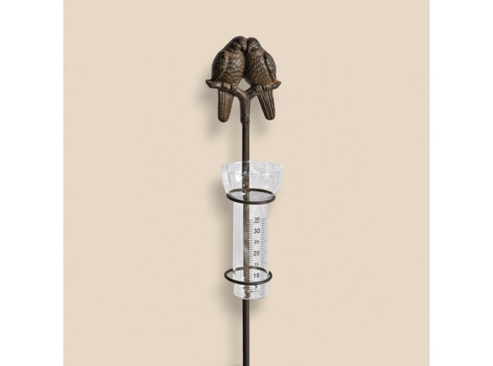 Pluviomètre jardin couple oiseaux fonte 10x10x112cm