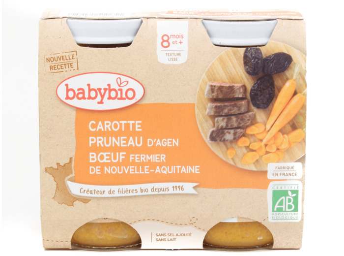 Pots Bébé Carotte Pruneau Bœuf Bio 2x200g