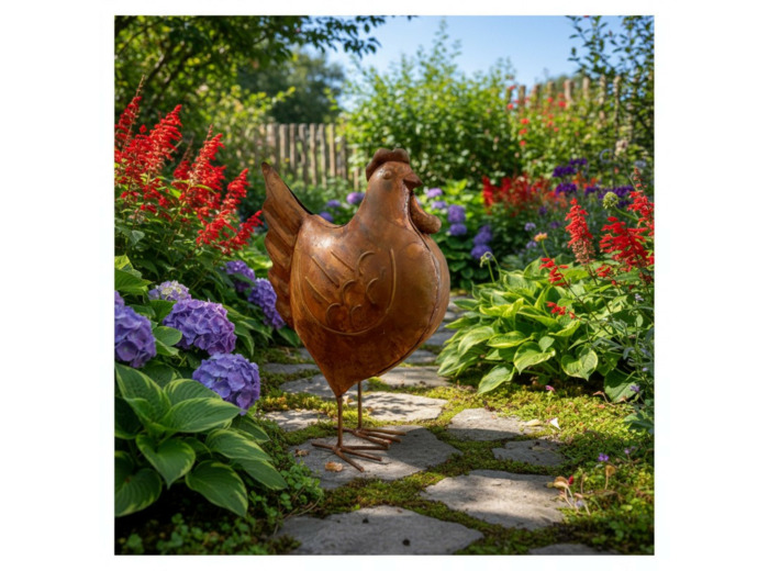 Statuette poule fer rouille 14x7x20cm