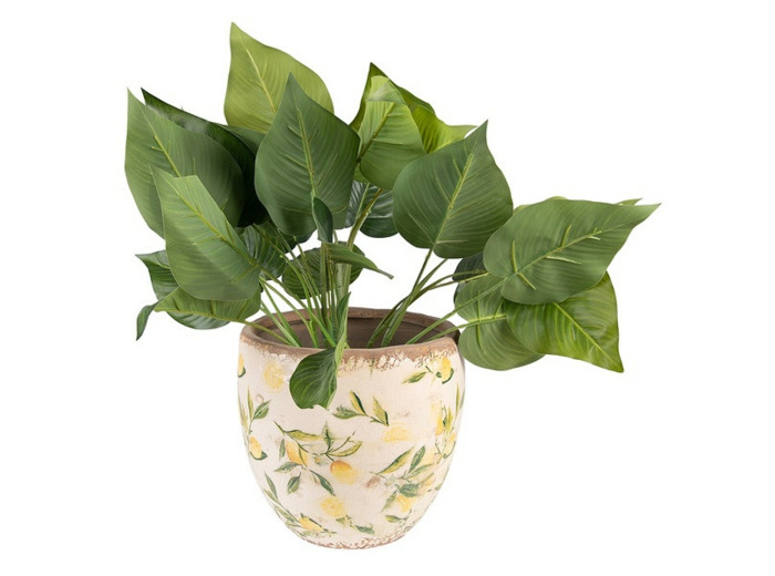 Pot de fleurs citron jaune céramique beige 19x19cm