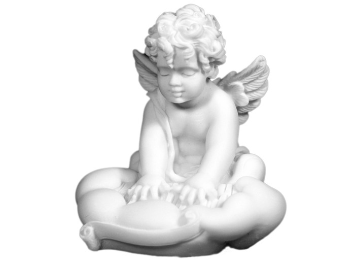 Statue en albâtre 10x11cm - ANGE MUSICIEN- Blanc