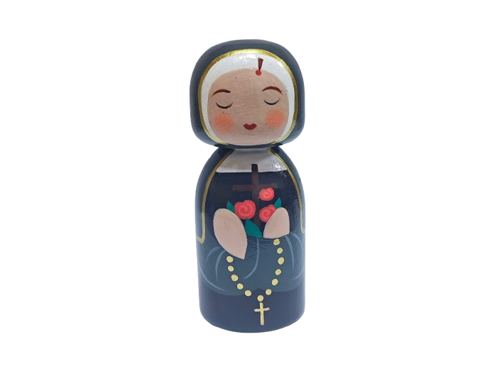Statue Sainte Rita en bois tourné hauteur 10cm + Boîte