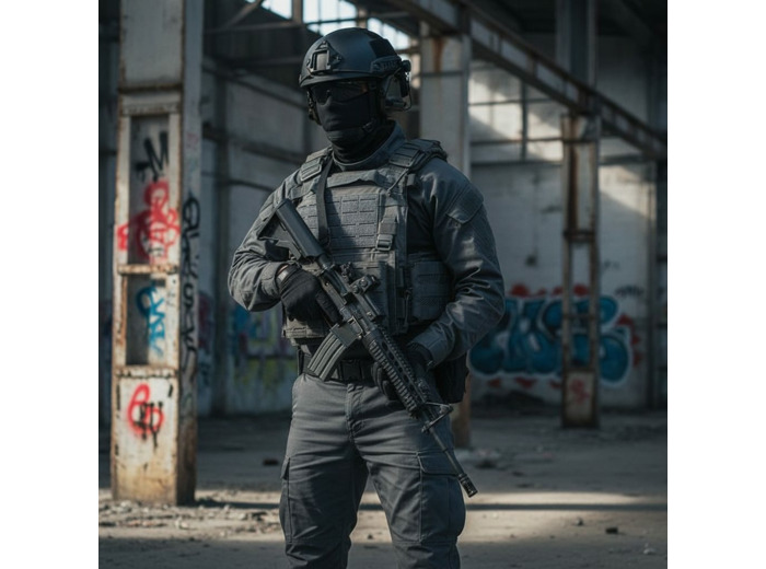 Gilet porte-plaques tactique gris protection balistique Cordura