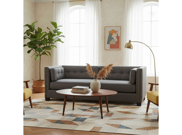 Canapé lin noir 3 places Edouard 209x92x79cm