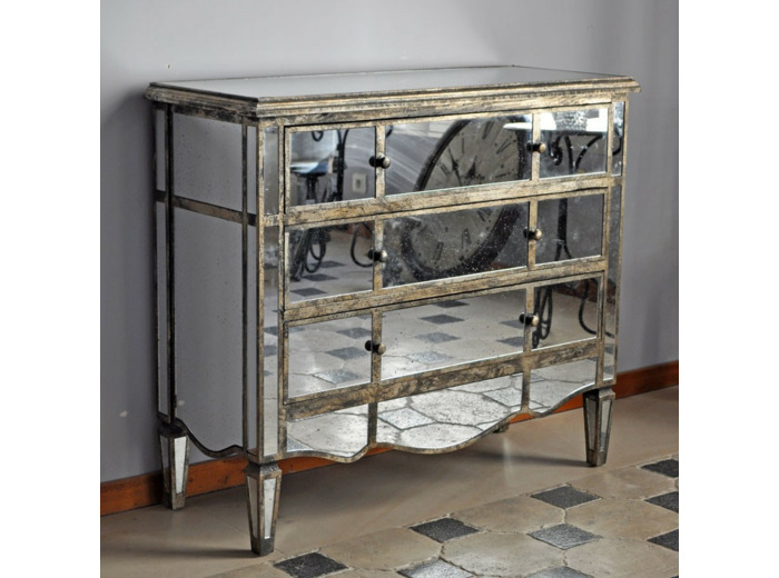 Commode En Bois Et Miroir Argentée Sophistiquée 87x101x39cm