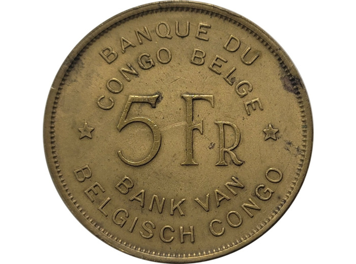 CONGO BELGE 5 FRANCS 1947 TB+ (W29)
