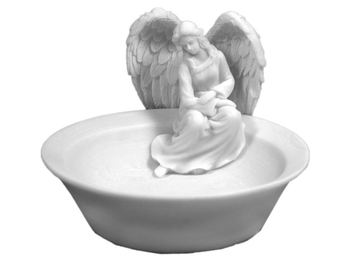 Ange Bénitier - Statue en albâtre 9x13cm - Blanc