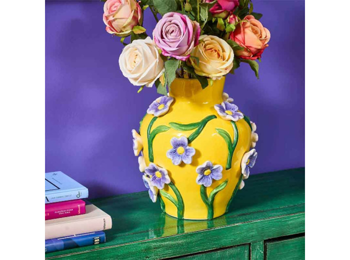 Vase fleurs jaune dolomite 23x23x26cm