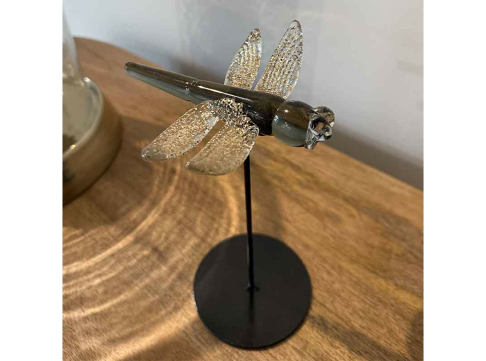 Décoration libellule verre gris 14x13x23cm