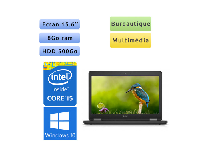 Dell Latitude E5550 - Windows 10 - i5 8Go 500Go - 15.6 - Webcam - Ordinateur Portable PC