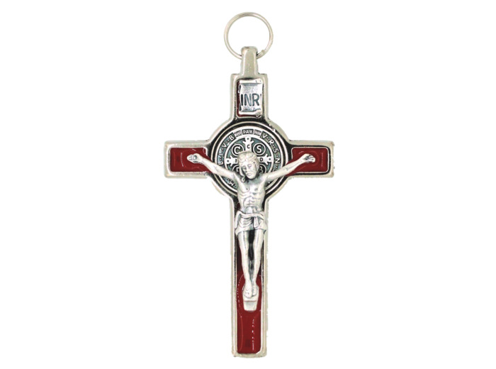Croix de Saint Benoît en Métal avec Email 8cm - ROUGE