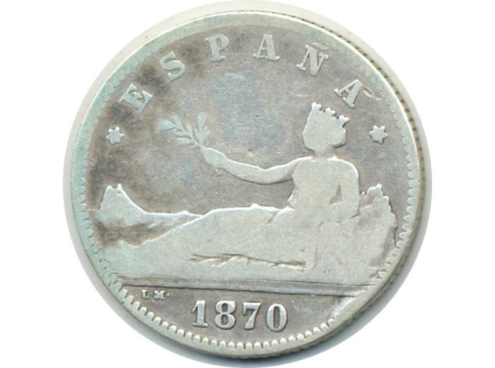 ESPAGNE 1 PESETA 1870 DEM ESPANA TB (W653)