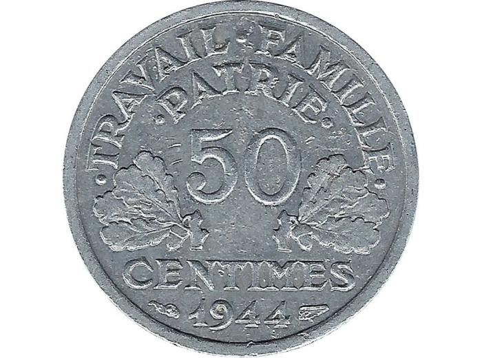 FRANCE 50 CENTIMES BAZOR 1944 TTB