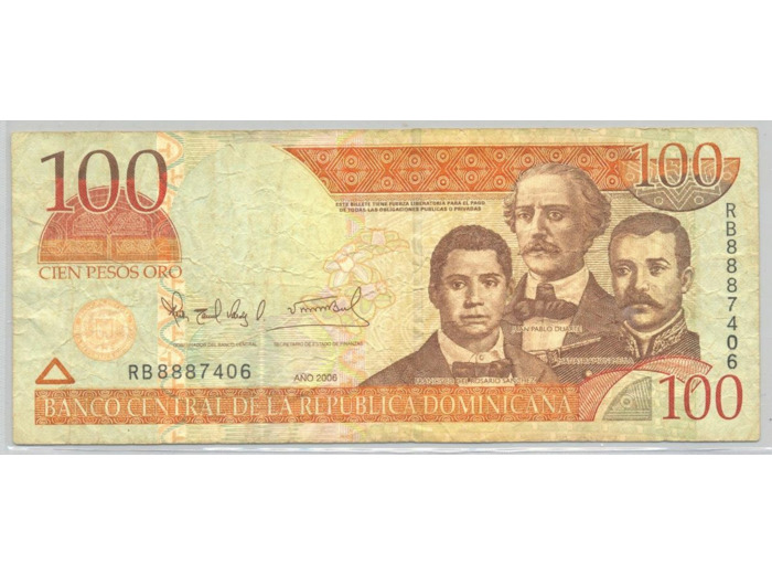 REPUBLIQUE DOMINICAINE 100 PESOS 2006 SERIE RB TB+