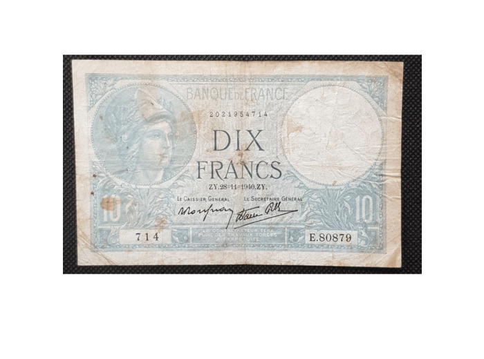 FRANCE 10 FRANCS MINERVE 28-11-1940 SERIE E.80879 TB F 07/22