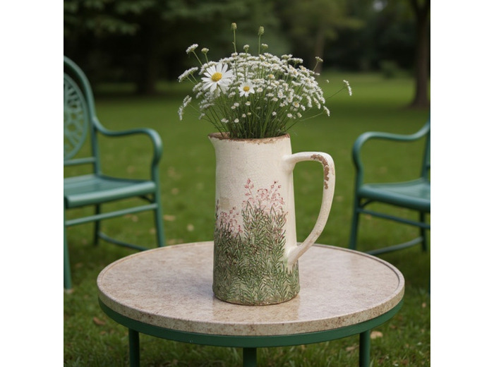 Pichet décoratif céramique baies feuillage 21x14x26cm