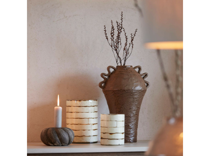 Photophore cylindrique blanc cassé DRONERI10x13 cm