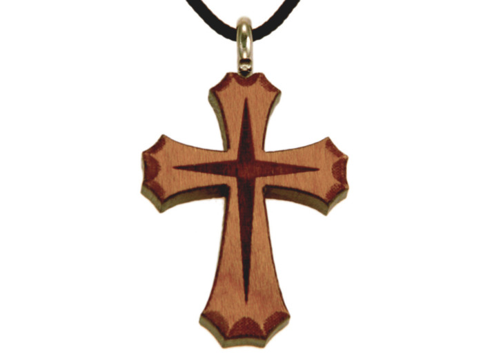 Croix en Bois d'Erable Vernis 2,8cm avec Cordon - 2 TONS