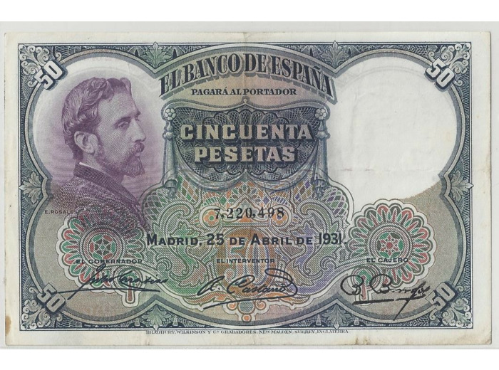 ESPAGNE 50 PESETAS 25/04/1931 TTB+