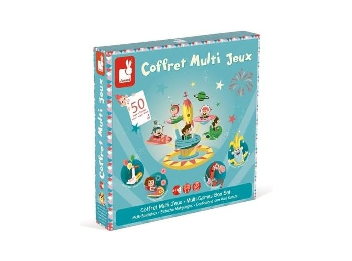 Janod - Coffret Multi-Jeux Carrousel - Jeux de Société Classiques -