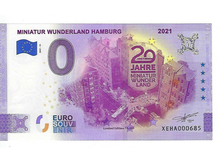 ALLEMAGNE 2021-15 MINIATUR WUNDERLAND HAMBURG BILLET SOUVENIR 0 EURO