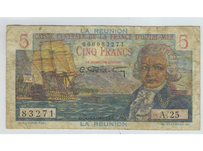 ILE DE LA REUNION 5 FRANCS ND 1947 SERIE A.25 TTB-