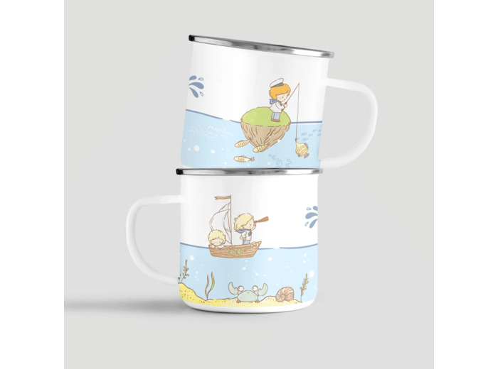 Mug acier émaillé personnalisable avec motif "petits marins"