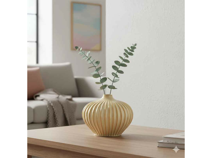 Vase décoratif céramique beige texturé 25x14x20cm