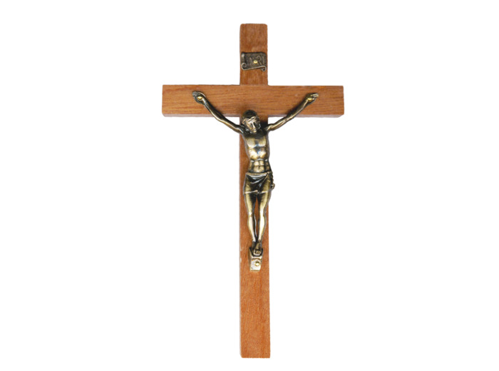 Crucifix en Bois 15cm Avec Christ en Métal Bronzé