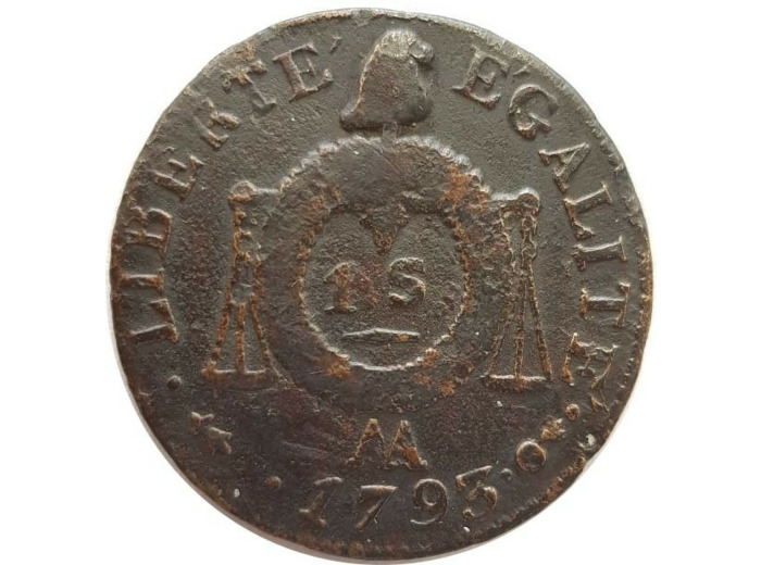 FRANCE 1 SOL AUX BALANCES 1793 AA (Metz) 11gr12 TB+