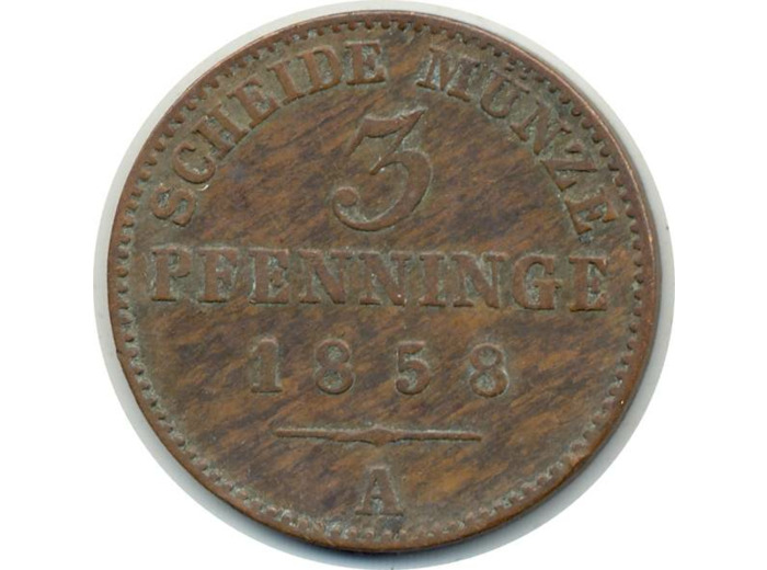 ALLEMAGNE PRUSSE 3 PFENNIG 1858 A TTB (W453a)