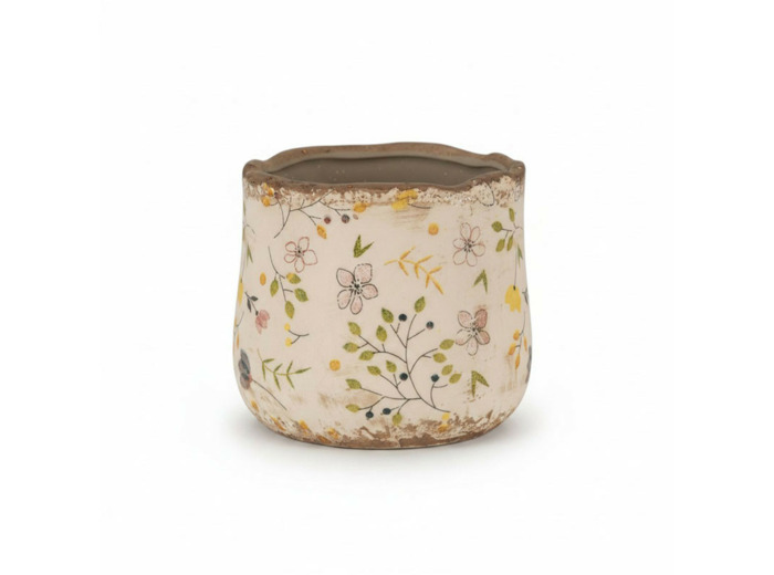 Cache pot fleuri céramique jaune 11x10cm