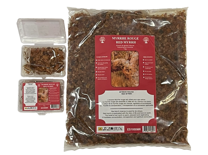 Encens en Grains Myrrhe Rouge - Boite transparente de 50gr
