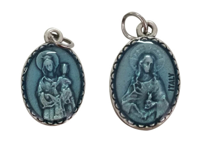 Médaille argentée 15x10mm- Résine bleue- SCAPULAIRE