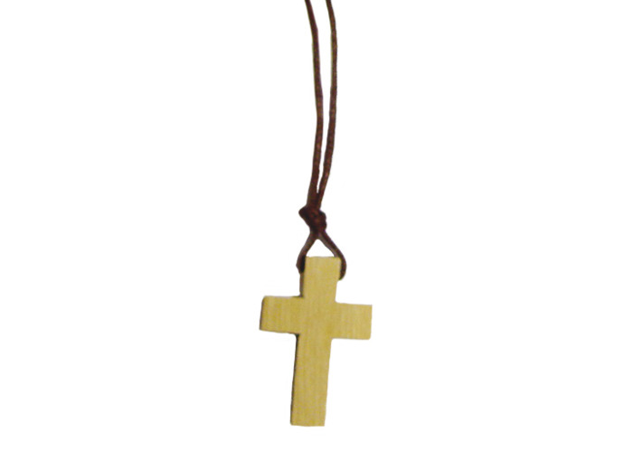 Croix en Bois 3,5cm avec Lacet - BLANC