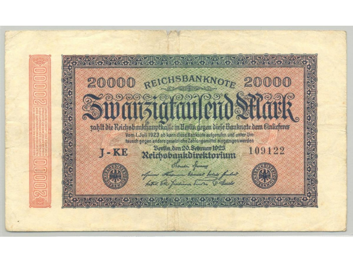ALLEMAGNE 20000 MARK 20-02-1923 SERIE J-KE TB+