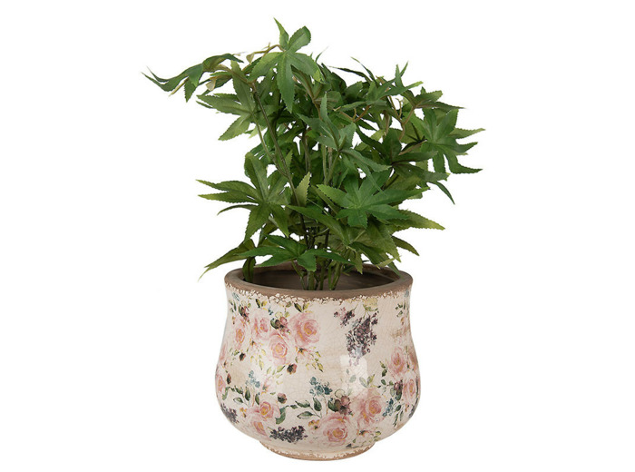 Pot de fleurs céramique fleurs anciennes 18x15cm