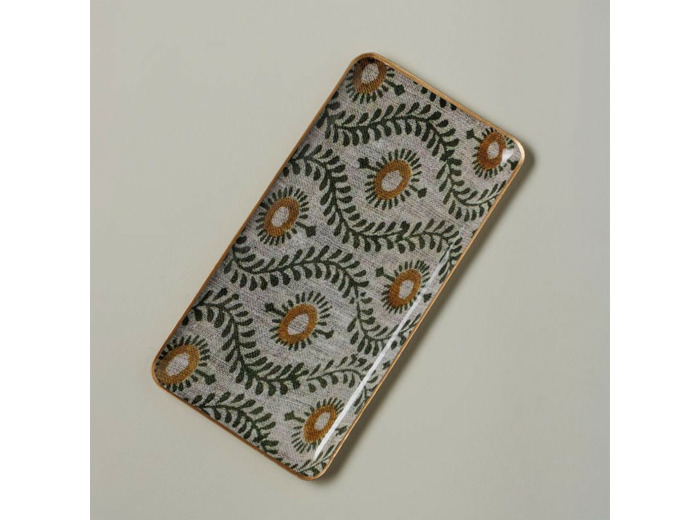 Plateau Bangalore fer gris et vert 15x30cm