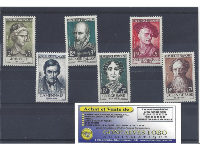 YVERT 1108 a 1113 CELEBRITES DU XIII au XIX Siecle 1957 Serie 6 Timbres NEUF