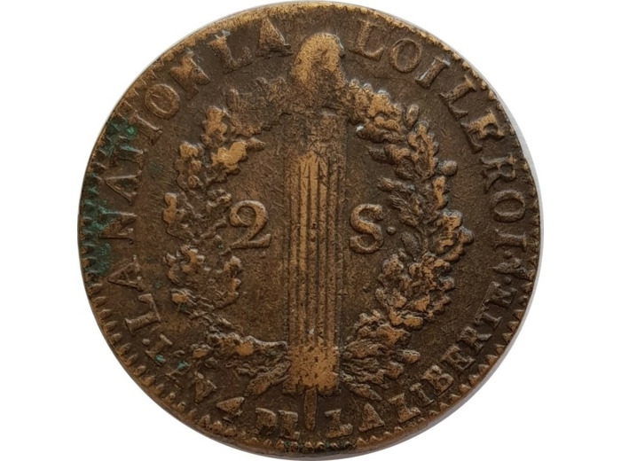 FRANCE LOUIS XVI 2 SOLS FRANÇOIS 1792 W (Lille) AN 4 2ème semestre TB+