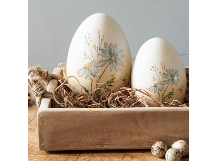 Décoration œuf déco céramique fleurs 10x14cm