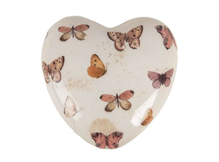 Décoration céramique coeur beige papillons 10x10x4cm